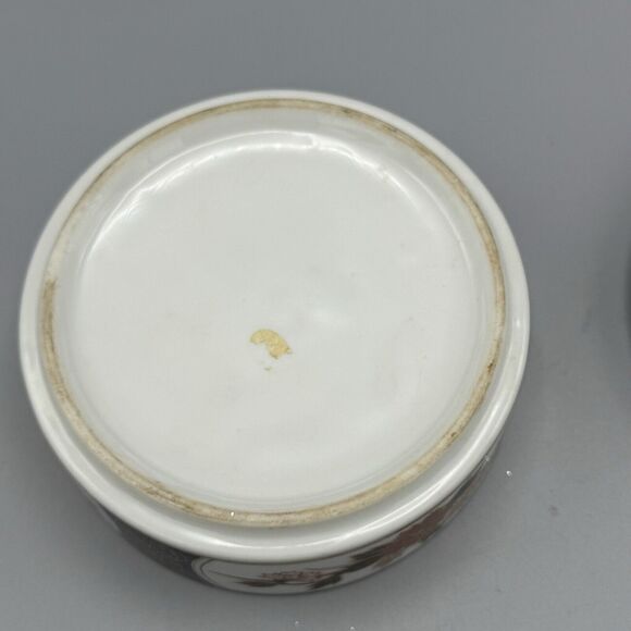 Vtg 4" Rnd Trinket Box Gold Trim Flower Pot Porcelain Inlay Imari Japan Unmarked - Picture 4 of 9